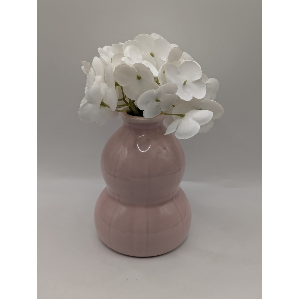 Design International Pink Ceramic Gourd Vase White Artificial Flowers‎ DIG48470